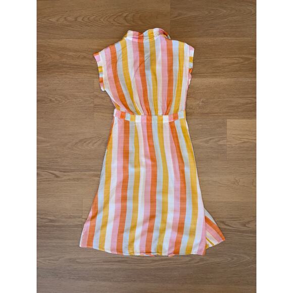 Ann Taylor loft Petites pastel summer striped button up tie waist dress 00P - Picture 2 of 4